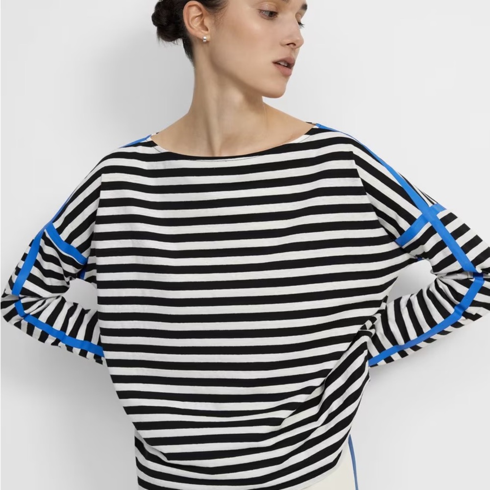 Theory Straight  Striped Cotton tee